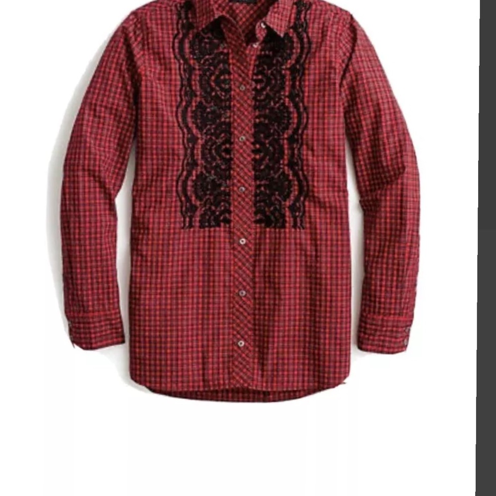 JCREW 100% cotton sequin top red plaid ❤️ Valentines Day